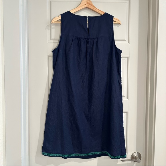 J. Crew Embroidered Navy Linen Sleeveless Shift Dress Size Medium‎ - Picture 2 of 6